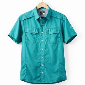 HABIT Solar Factor 30+ Fishing Shirt Mens M Teal Nylon Vented Short Sleeve